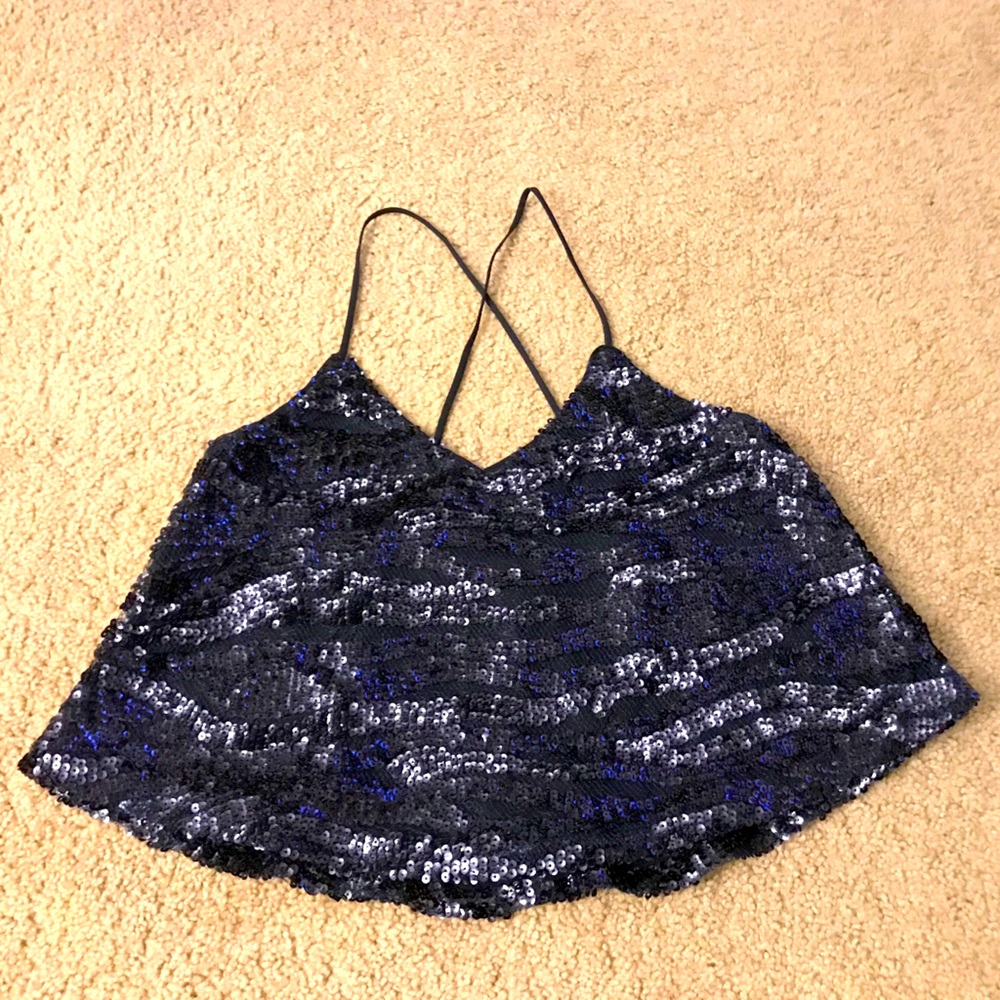 Lucy Paris navy blue sequin crop tank, XS